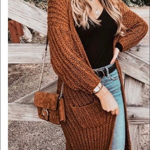 Thick long knit cardigan